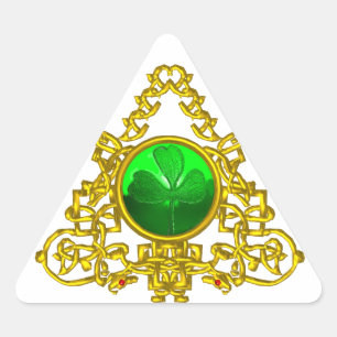 ADESIVO TRIANGULAR DOURADO TRIÂNGULO CELTICO COM SHAMROCK