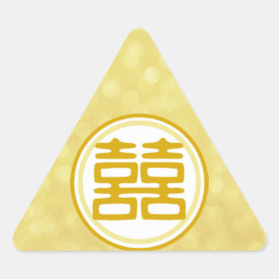 Adesivo Triangular Dupla Felicidade Dourada Sparkle - Redonda