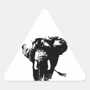 Adesivo Triangular Elefante Pop de arte preto e branco