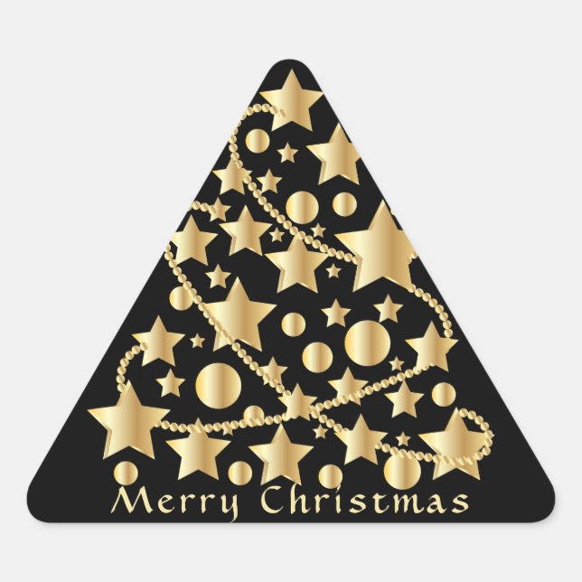 Adesivo Triangular Elegante Rótulo de Natal Estrela Dourada Preta (Frente)
