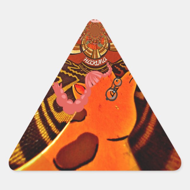 Adesivo Triangular Engraçado Girafa: Um Charme Africano Caleidoscópic (Frente)