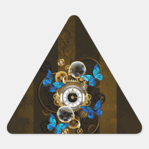 Adesivo Triangular Engrenagens Steampunk e Borboletas Azuis