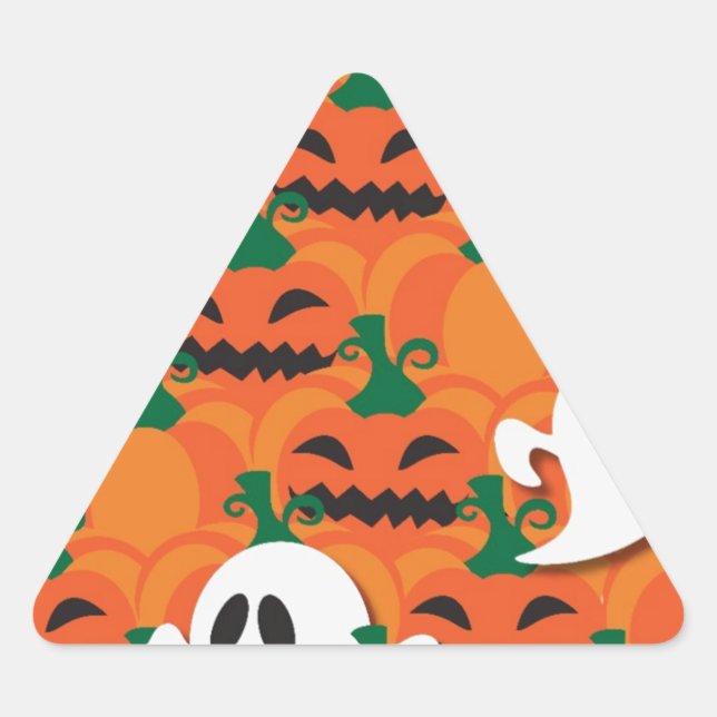Adesivo Triangular Fantasmas de Abóbora de Halloween Assombrados (Frente)
