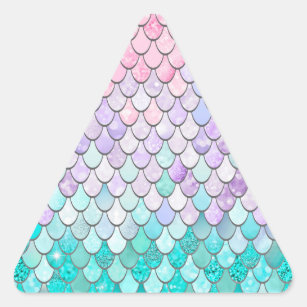 Adesivo Triangular Favoritos para festas de Sereia Pastel