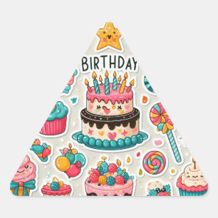 Adesivo Triangular Feliz Aniversário Deseja Vinhetas