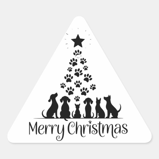 Adesivo Triangular Feliz Natal Árvore de Pata Amante de Cachorro Aman (Frente)