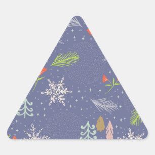 Adesivo Triangular Feliz Natal Árvores Desenhadas à Mão Flores de Nev