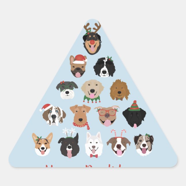 Adesivo Triangular Feliz Natal de Cachorro Férias de Natal (Frente)