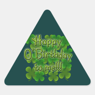 Adesivo Triangular Feliz O'Birthday comigo com Shamrocks