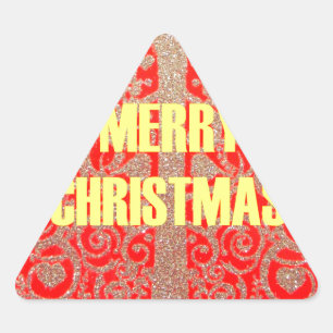 Adesivo Triangular Feliz Ouro de Natal Red Snow Glitter Hearts Art