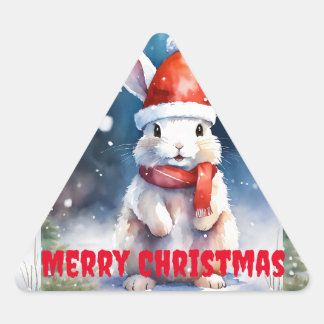 Adesivo Triangular Feliz Triângulo de Natal com Rabbit Sticker -