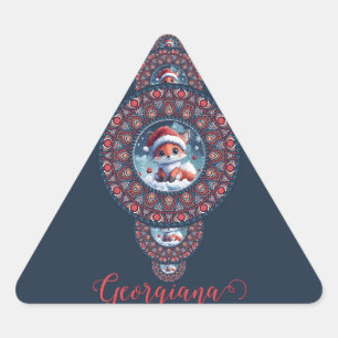 Adesivo Triangular Festivo Personalizado Kawaii Fox Mandala Ornamenta
