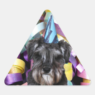 Adesivo Triangular Fita do Schnauzer da festa de aniversário atrás