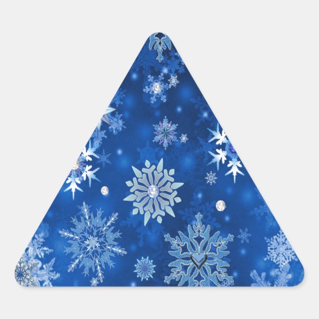 Adesivo Triangular Flocos de neve de Natal Azul e Prata (Frente)