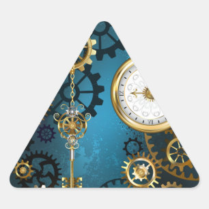 Adesivo Triangular Fundo turquesa Steampunk com Engrenagens