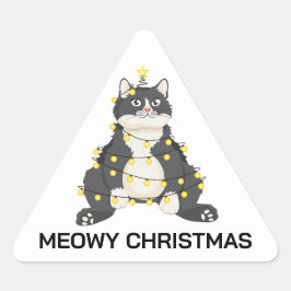 Adesivo Triangular Funny Festive Christmas Tuxedo Cat Animal Lover