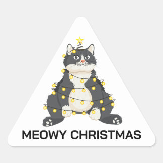 Adesivo Triangular Funny Festive Christmas Tuxedo Cat Animal Lover