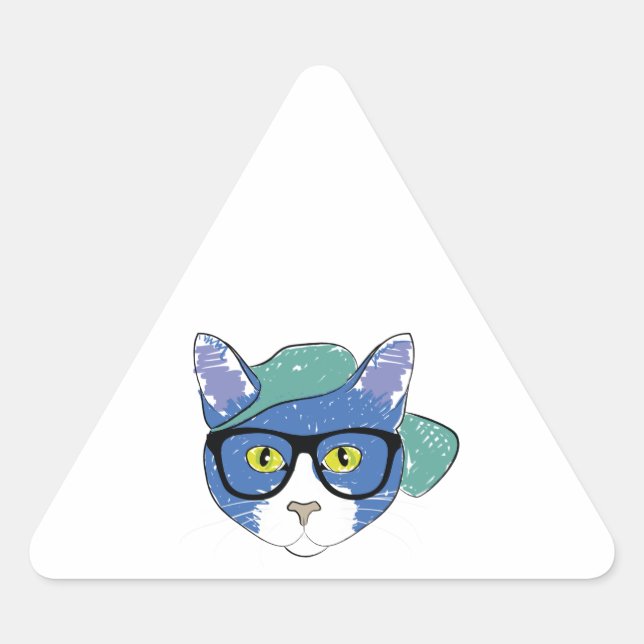 ADESIVO TRIANGULAR GATO AMARELO COM ÓCULOS PRETOS E BONÉ VERDE (Frente)