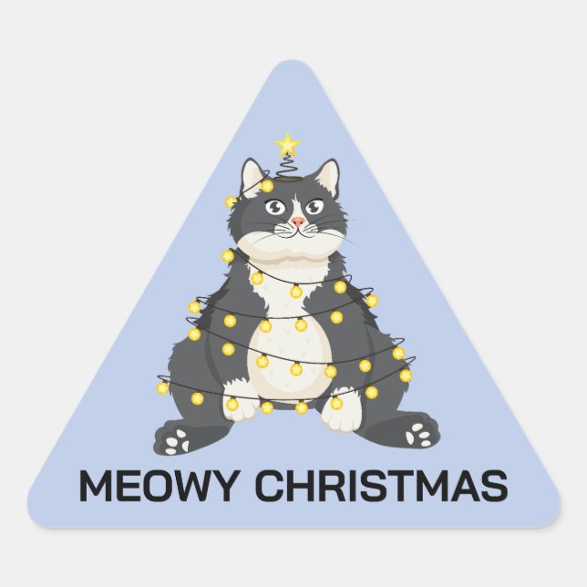 Adesivo Triangular Gato de Smoking de Natal Divertido Amante de Anima (Frente)