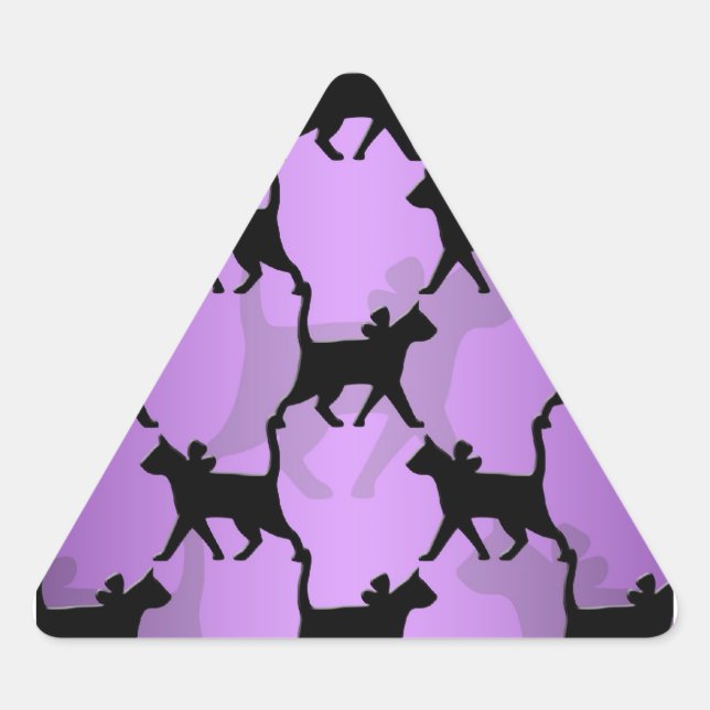 Adesivo Triangular Gatos Pretos em Padrão Roxo (Frente)