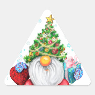 Adesivo Triangular Gnomo bonito com chapéu de árvore de Natal e div