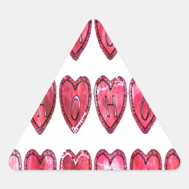Adesivo Triangular Hohoho! Papais noeis legal corações texto de Natal (Frente)