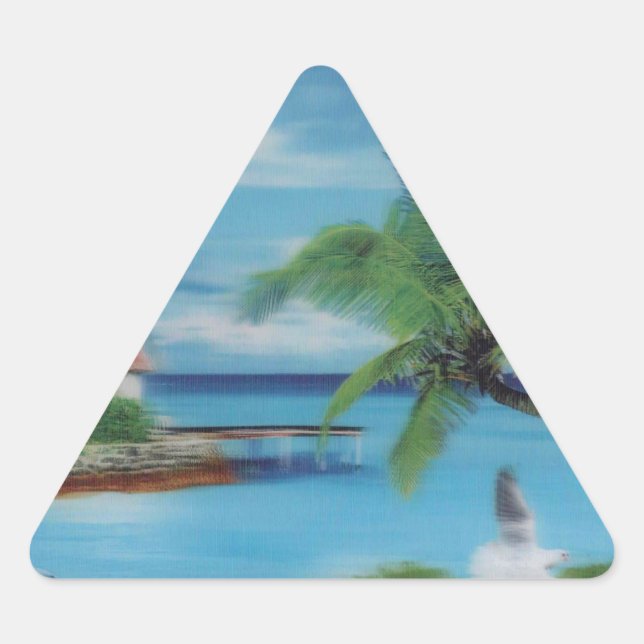 Adesivo Triangular Impressão de Arte de Cena de Praia Tropical (Frente)
