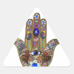 Adesivo Triangular Impressão de Arte Judaica Hamsa Corações Flores Op