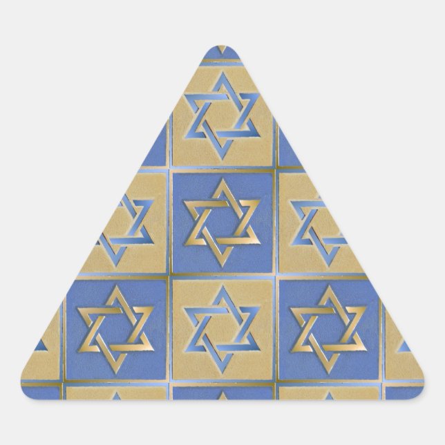 Adesivo Triangular Judaica Star De David Metal Dourado Azul (Frente)