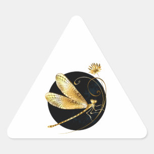 Adesivo Triangular libélula ouro em círculo preto