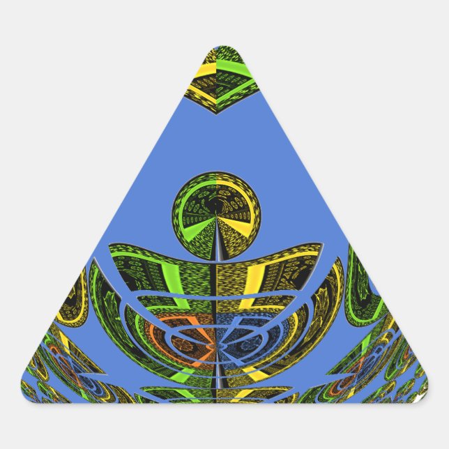 Adesivo Triangular Lindo Vetor Étnico Tradicional Africano Azul (Frente)