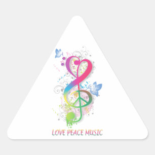 Adesivo Triangular Love Peace Music Splatter espirra flores pássaros