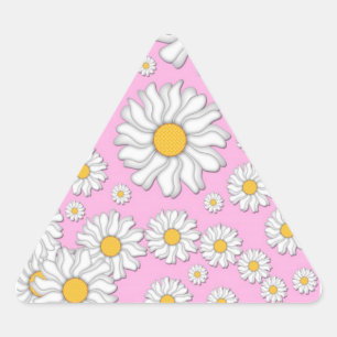 Adesivo Triangular Margaridas Brancas em Fundo Rosa Pálido