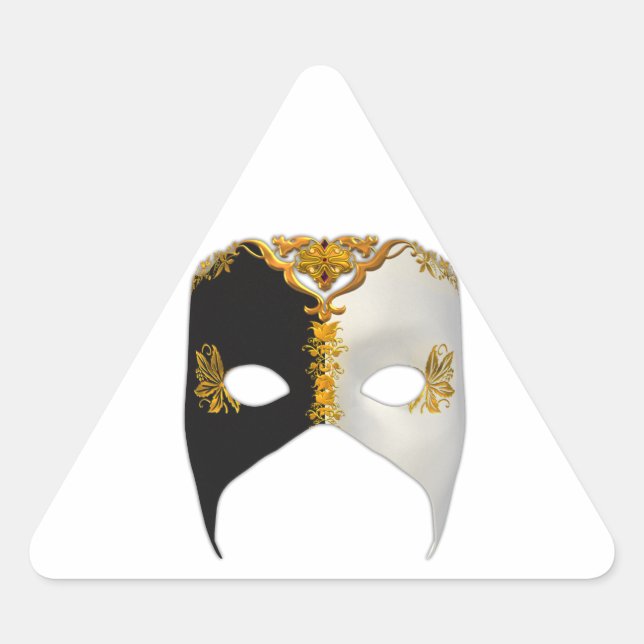 Adesivo Triangular Masque veneziano: Preto, Branco e Dourado (Frente)