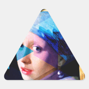 Adesivo Triangular Menina com um brinco da pérola REMIXED