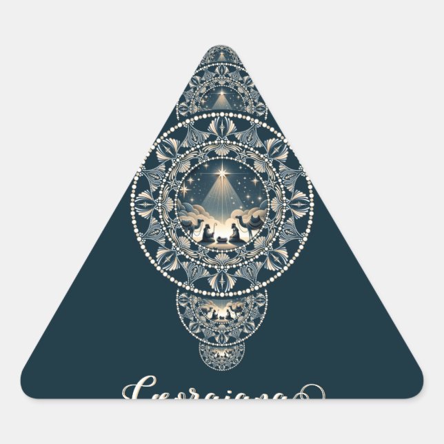 Adesivo Triangular Nome Personalizado Estrela Santa de Mandala Orname (Frente)