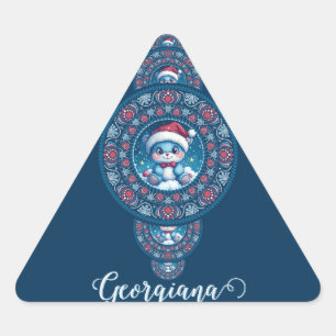 Adesivo Triangular Nome Personalizado Holiday Kawaii Bear Ornamental
