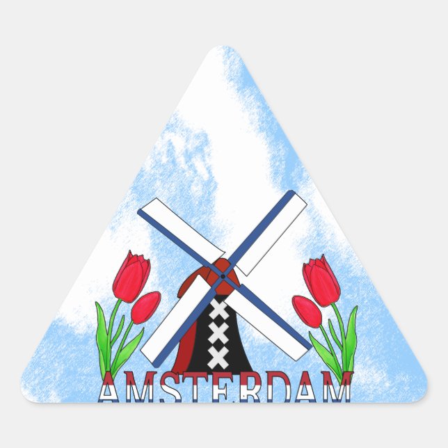 Adesivo Triangular Novo Estilo Amsterdã Esteira Holandesa E Tulip (Frente)