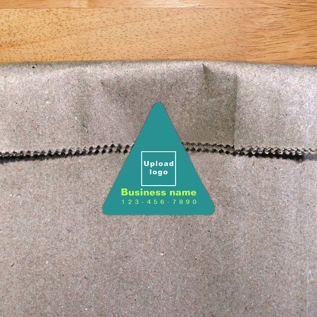 Adesivo Triangular Número de Telefone Comercial em Verde Teal (Teal green triangle sticker with your business name, logo and phone number.)