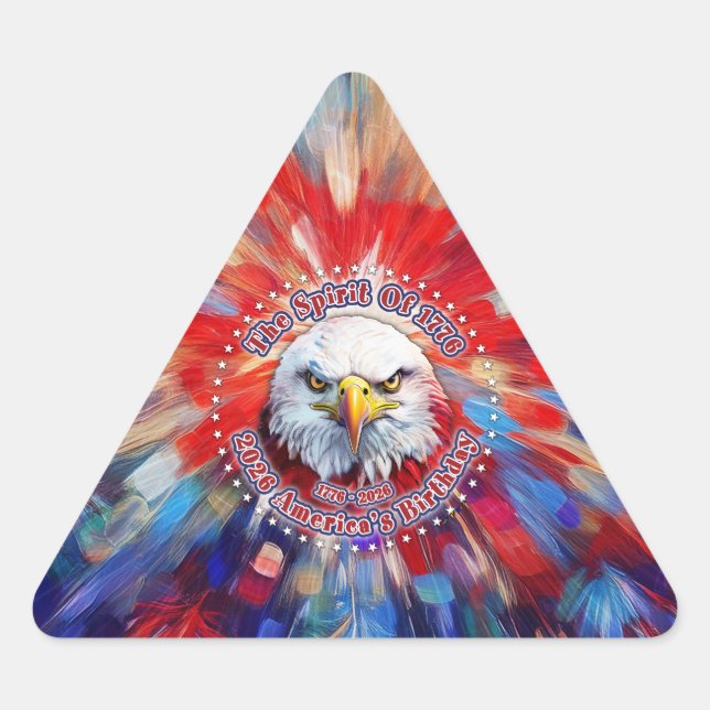 Adesivo Triangular O Espírito De 1776, 2026 Águia Vermelha de Fogo da (Frente)
