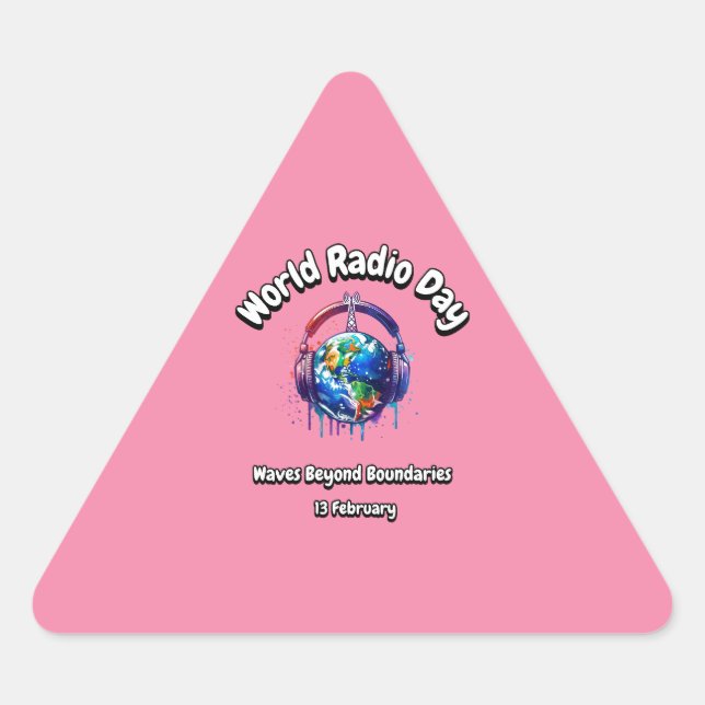 Adesivo Triangular Ondas além dos limites. Dia Mundial da Rádio. Cami (Frente)