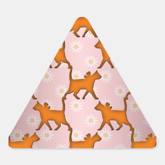 Adesivo Triangular Padrão de Silhueta de Gato Laranja (Frente)