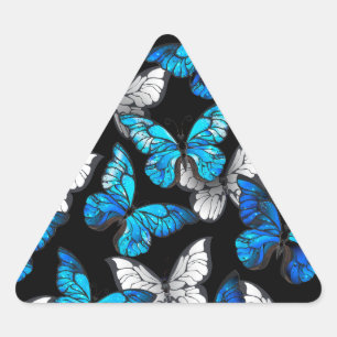 Adesivo Triangular Padrão Escuro Sem Costura com Borboletas Azuis Mo