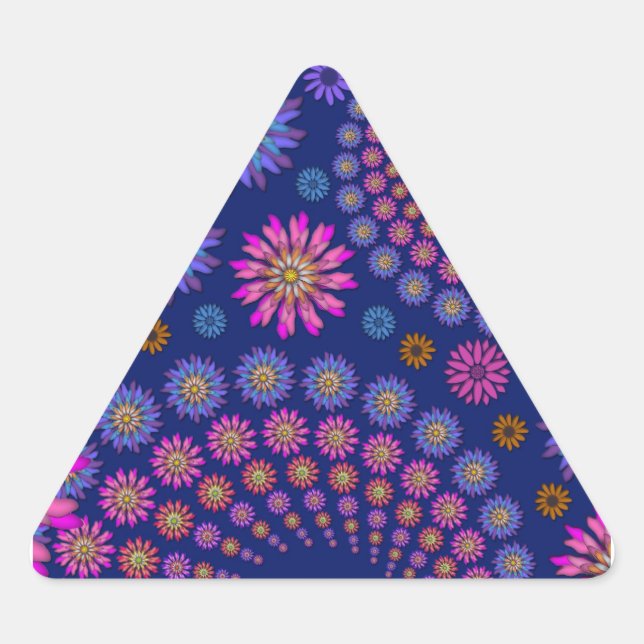 Adesivo Triangular Padrão Floral Rosa Roxo Azul sobre Azul (Frente)