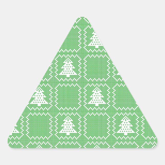 Adesivo Triangular Padrões de suéter feio da árvore de Natal Cozy (Frente)