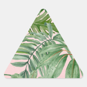Adesivo Triangular Padrões Tropicais Rosa e Folha de Palma