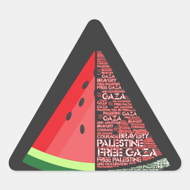 Adesivo Triangular Palavra em Nuvem Palestina Livre de Gaza Livre (Frente)