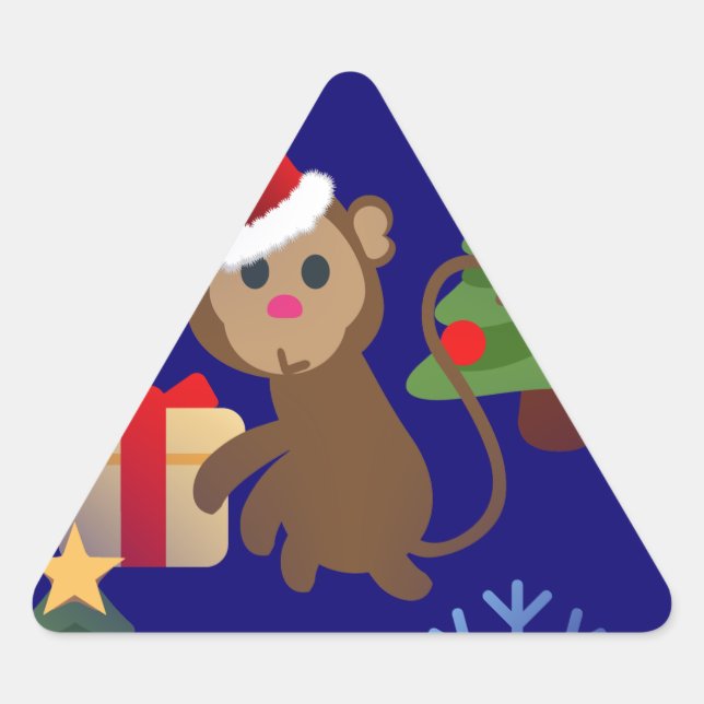 Adesivo Triangular papai noel de natal, macaco emoji (Frente)