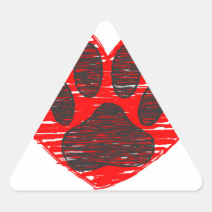 Adesivo Triangular Pata De Cães Desenhada No Coração Vermelho