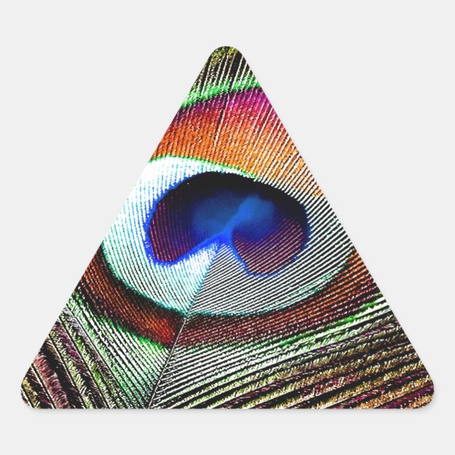 Adesivo Triangular Pena Colorida de Pavão de Cobre (Frente)